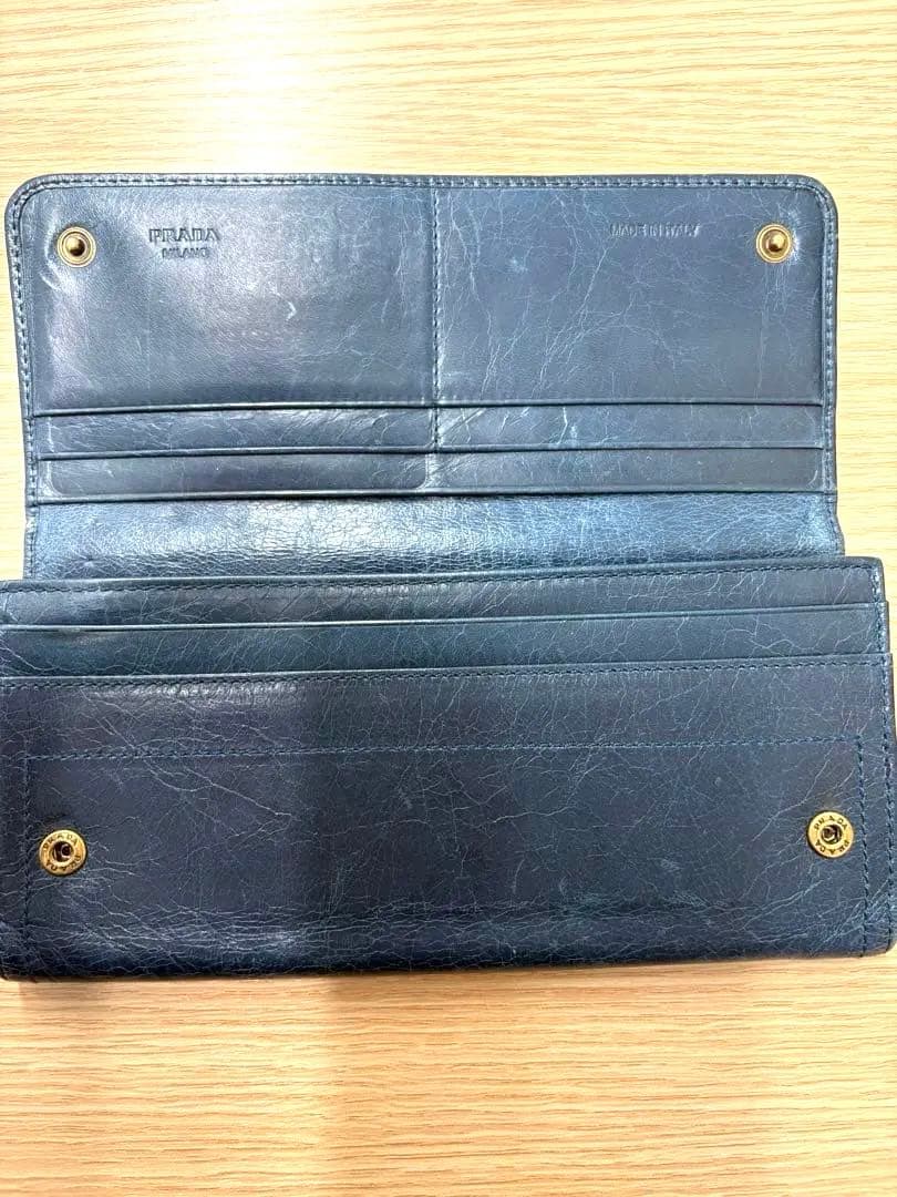 PRADA プラダ 長財布 レザー ブルー 箱付き 正規品　ヴィンテージ