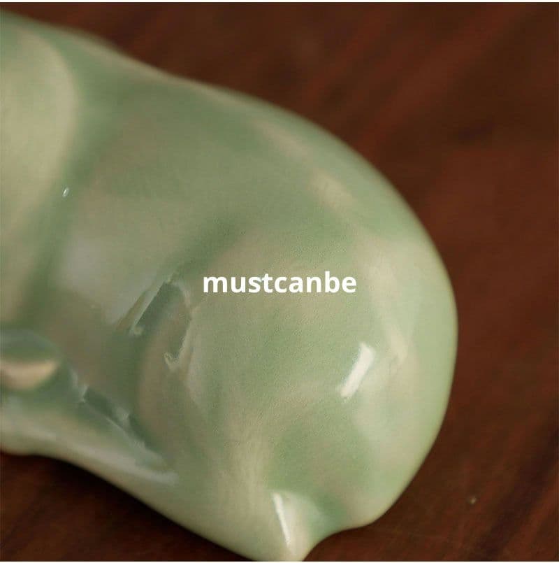 天青釉陶磁器 鹿 茶台茶寵 書房文鎮 書斎博古架 装飾品 工芸品 置物