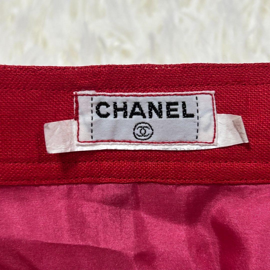 合馬公式アカウント1 　CHANEL スカート　赤　ミディ丈　スーツ地