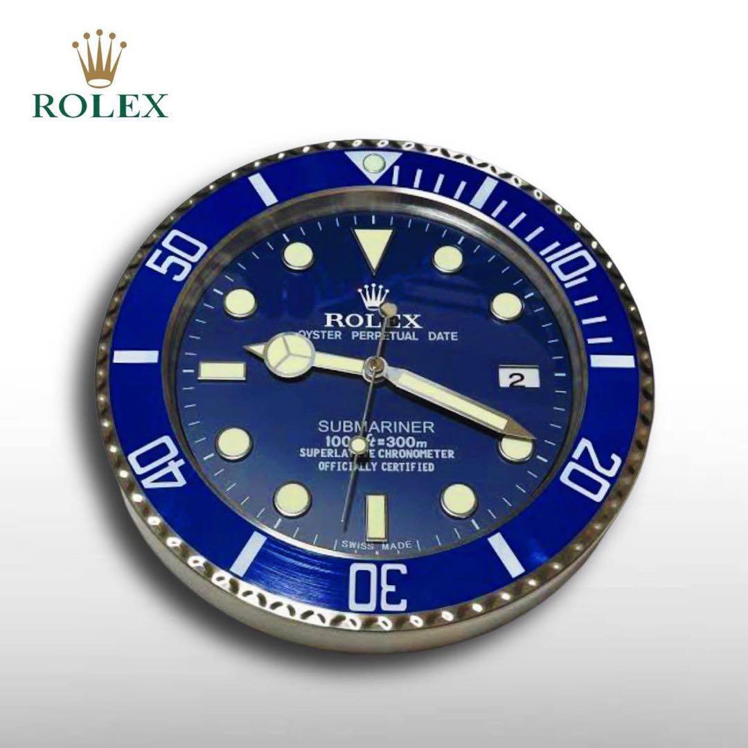 リプロダクト品　新品未使用 希少品 rolex掛け時計 青サブシルバー