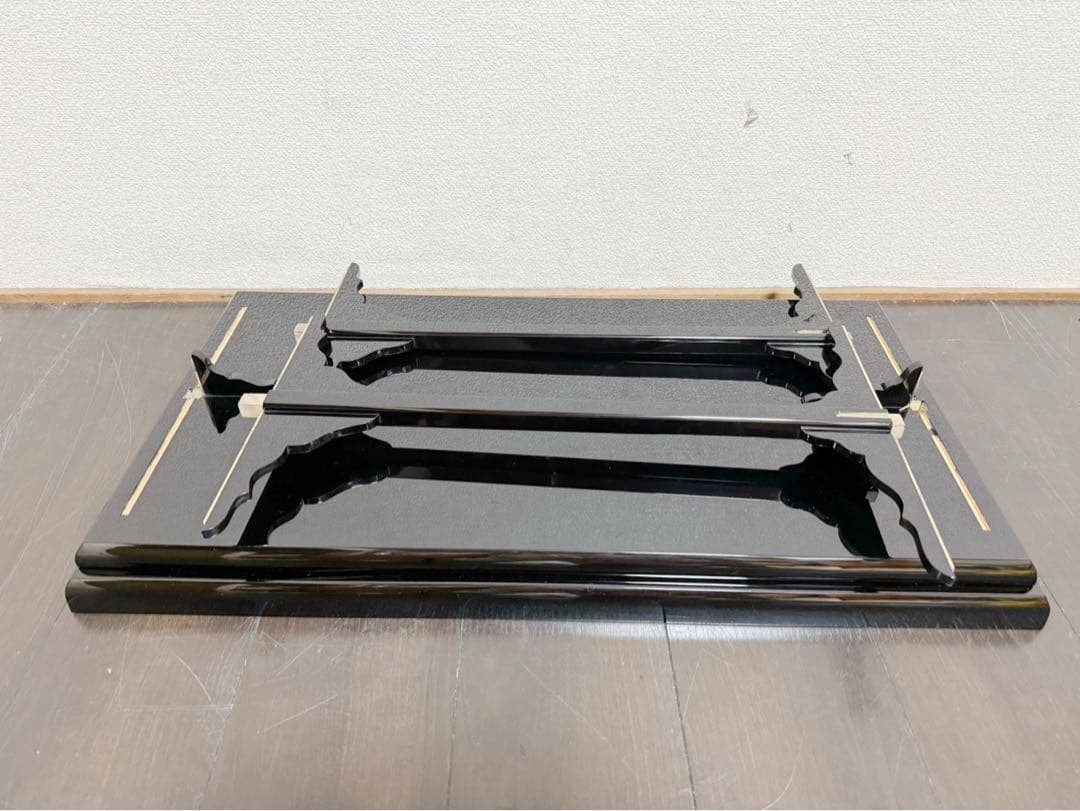 ほぼ未使用 茶道具 宗芳造 輪島塗 木製黒真塗 及台子 組み立式 共布 共箱