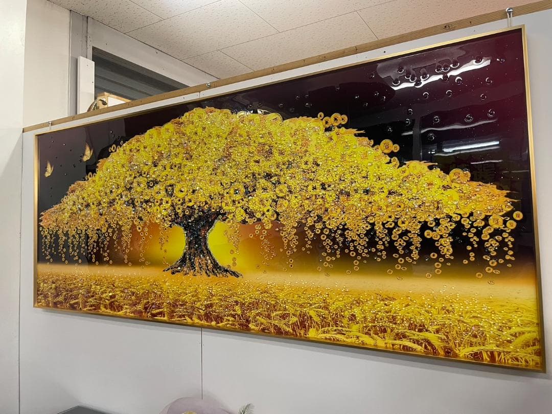 水晶絵　アートパネル　金の生る木　金運　クリスタル　立体　絵画　アート　ゴールド