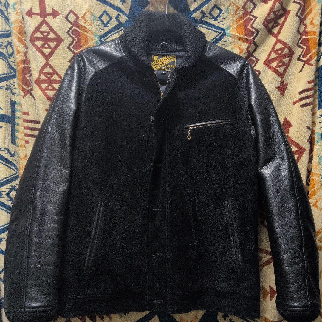 Y'2 ワイツーレザー　リブジャケット　/　Black