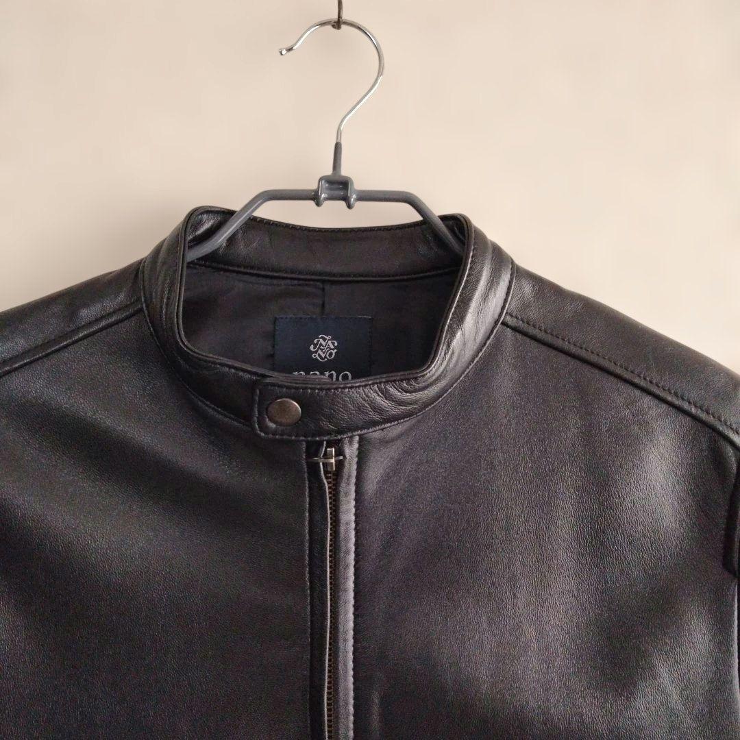 【ナノ・ユニバース】シングルライダースレザージャケット Lサイズ ブラック
