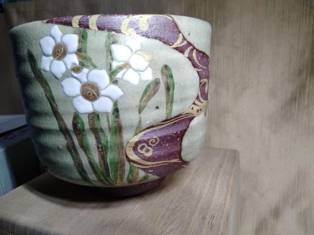 中村秋峰先生　光琳水 水仙絵　10.5x9cm　置き場　温