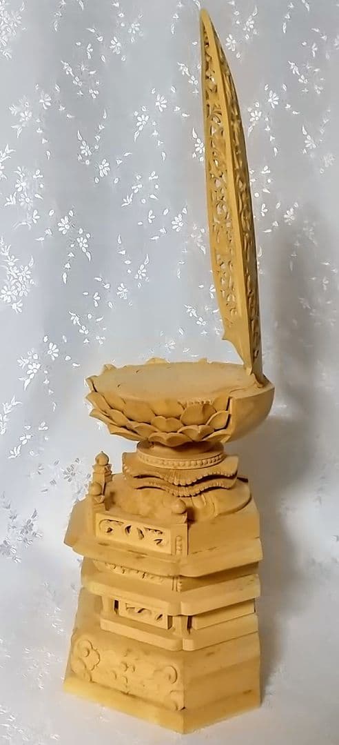 台座+光背 坐像用#544 背切 六角 宝相華唐草 透し彫 木彫 仏像付属品