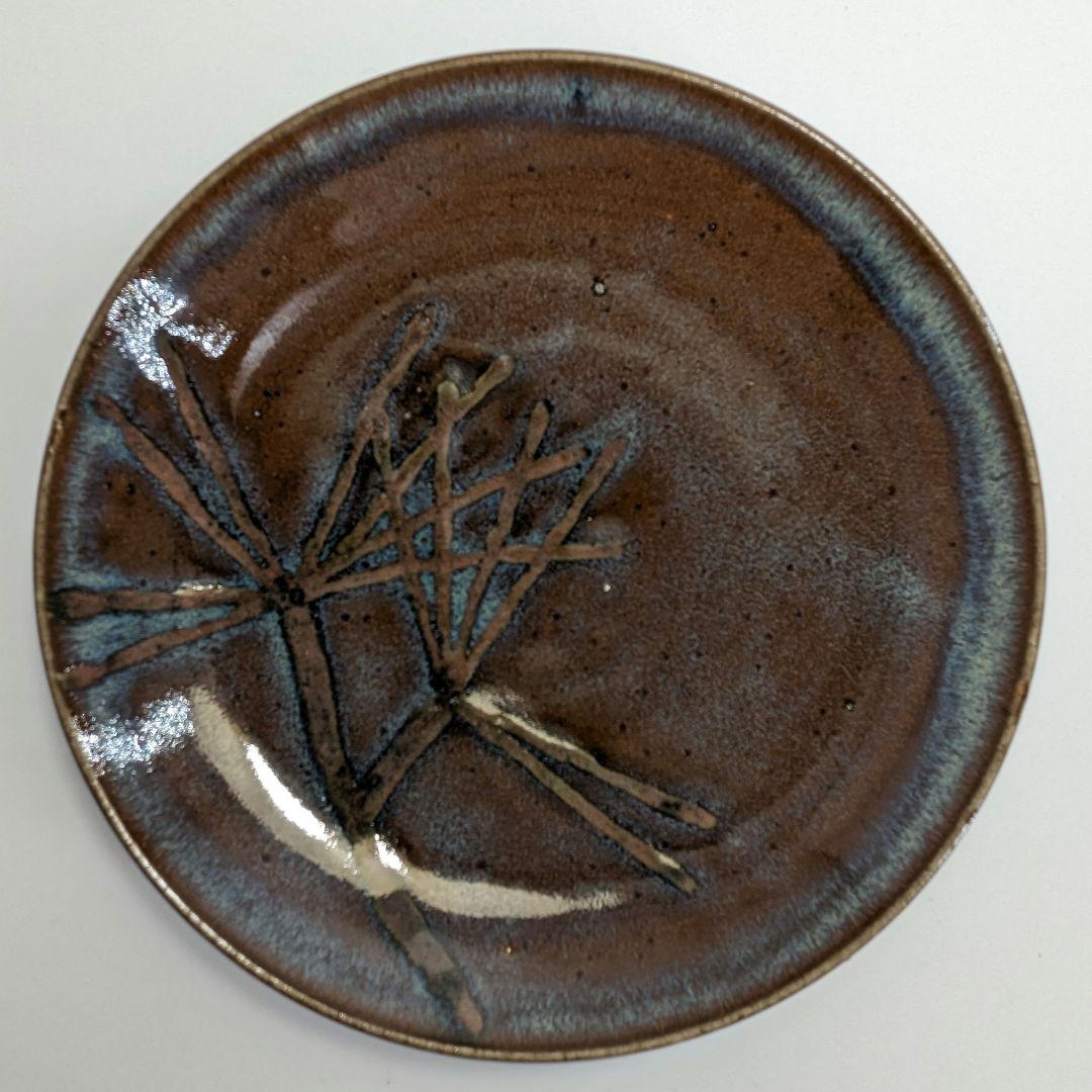 岡山県重要無形文化財 黒井一楽 虫明焼 鉄絵草文皿 5客 共箱 食器 在銘