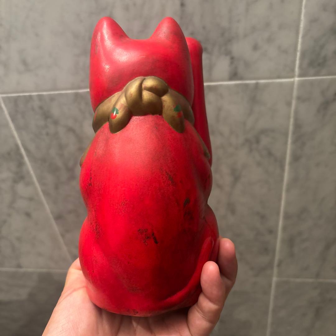 ヴィンテージ手書きの大きな瞳や長いヒゲか素敵な健康とお金を呼び込む招き猫