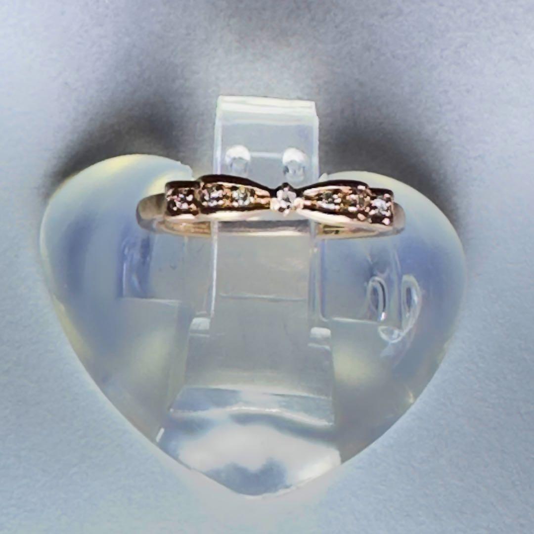 4°C K10 リボン型FDメレダイヤモンド　内側にルビー　ピンキーリング #5