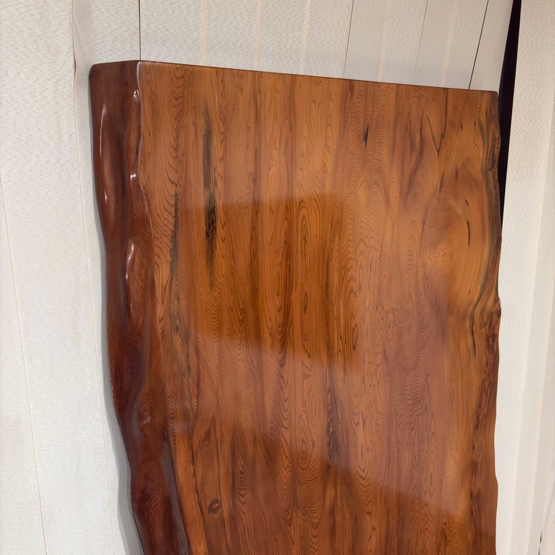 【未使用】屋久杉 一枚板 テーブル 座卓 天然木 耳付 笹杢 漆 天板 希少