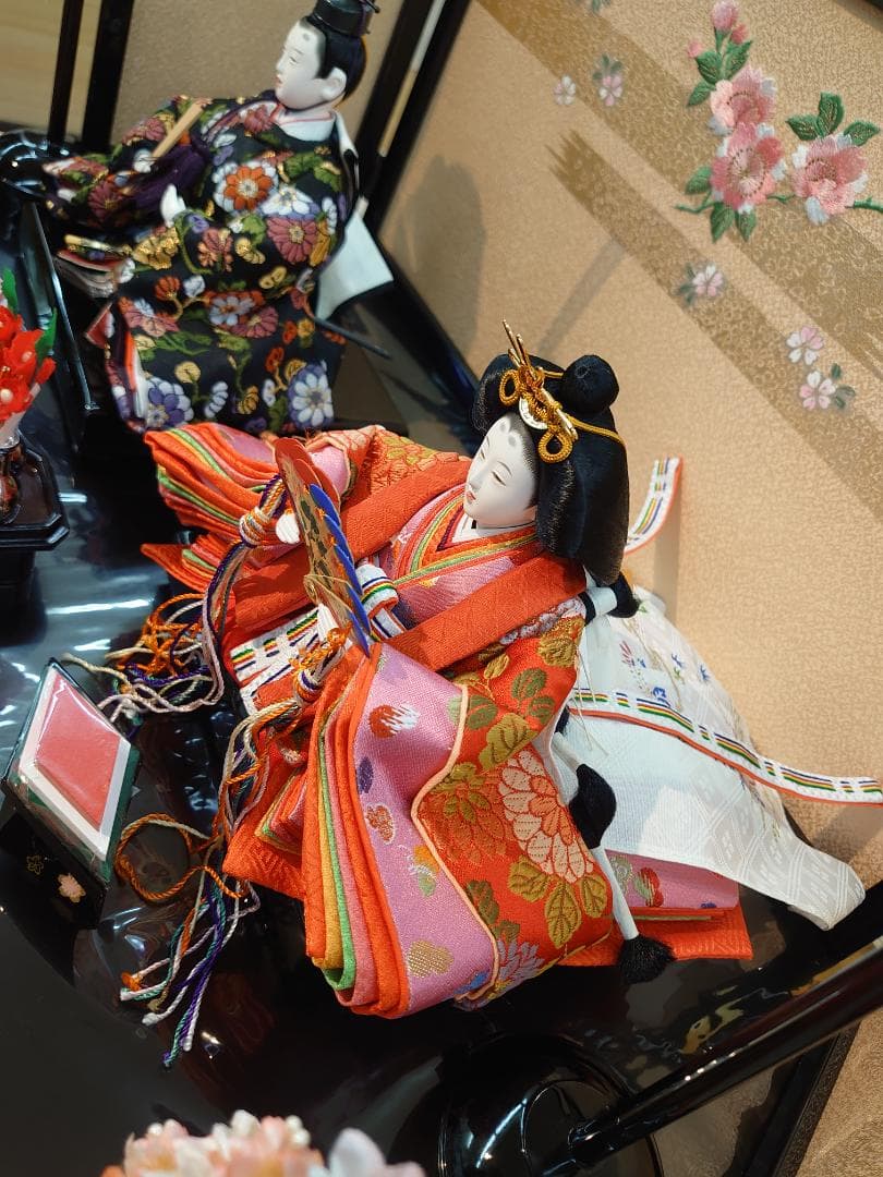 ●新品おひなさま●　さくら刺繍屏風　フルセット