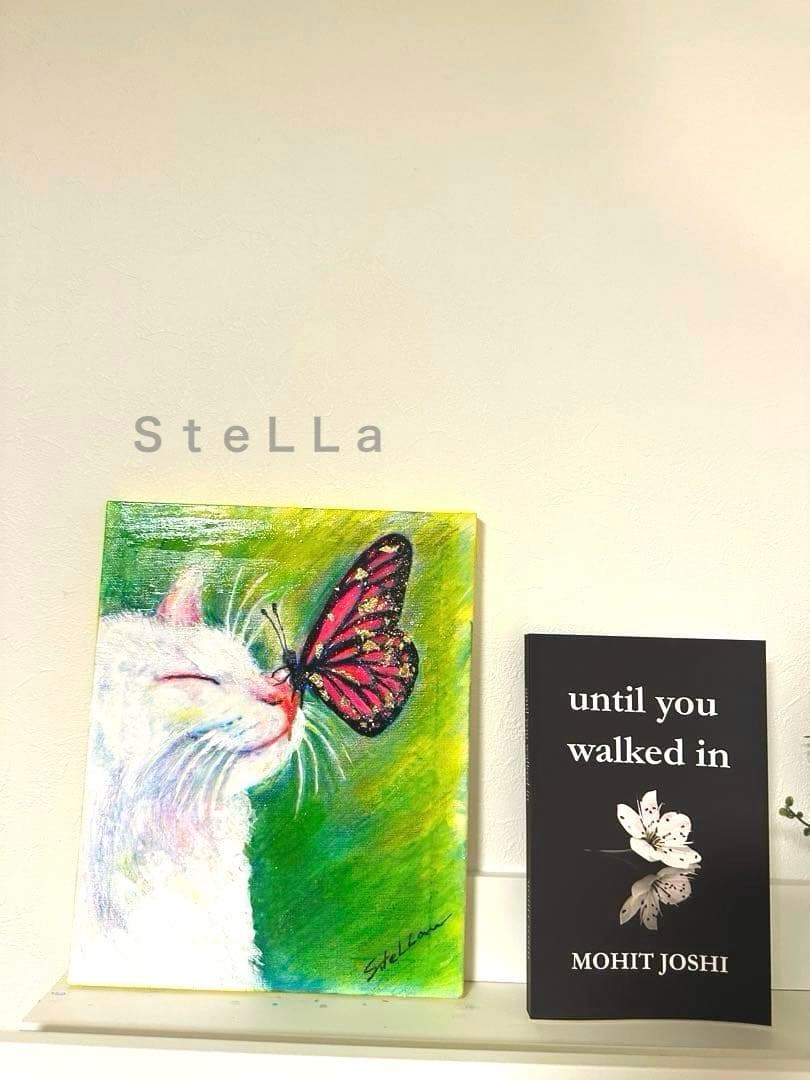 猫の絵　子猫　動物の絵　絵画　蝶　金箔　ゴールド　壁掛け