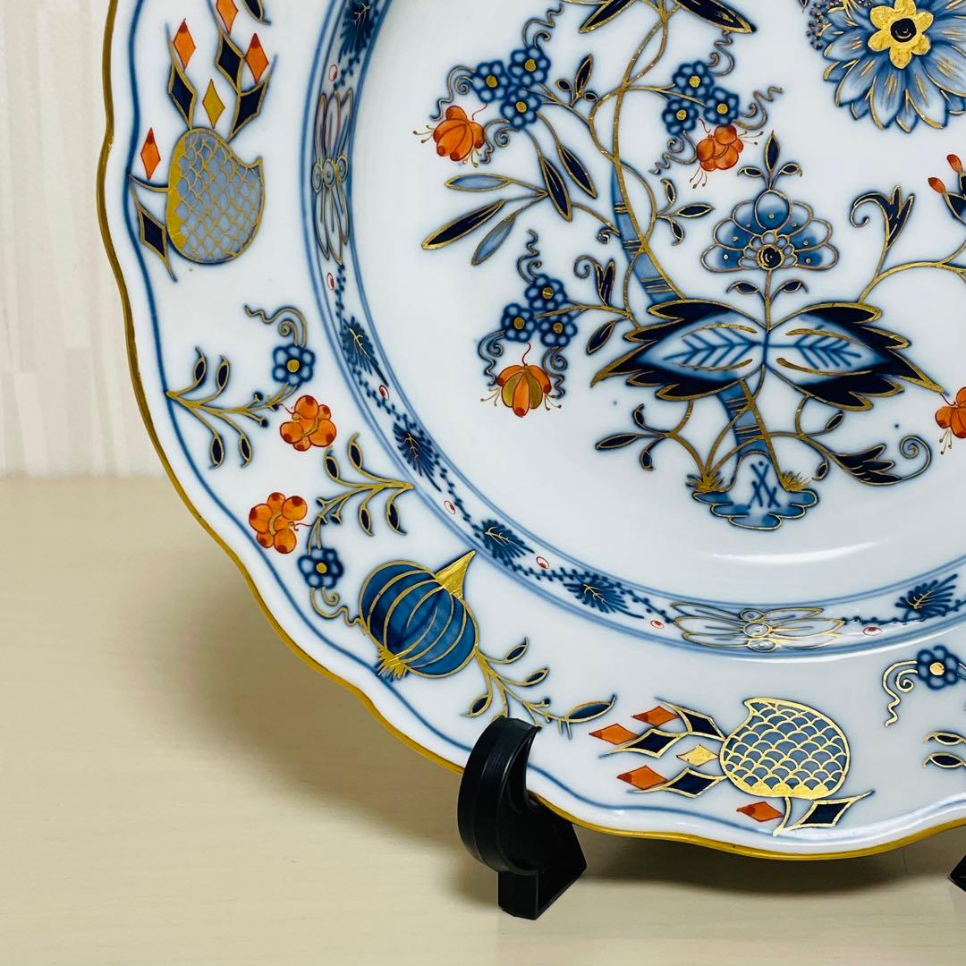 Meissen マイセン カラーオニオン 朱金 プレート 直径 約23.5cm