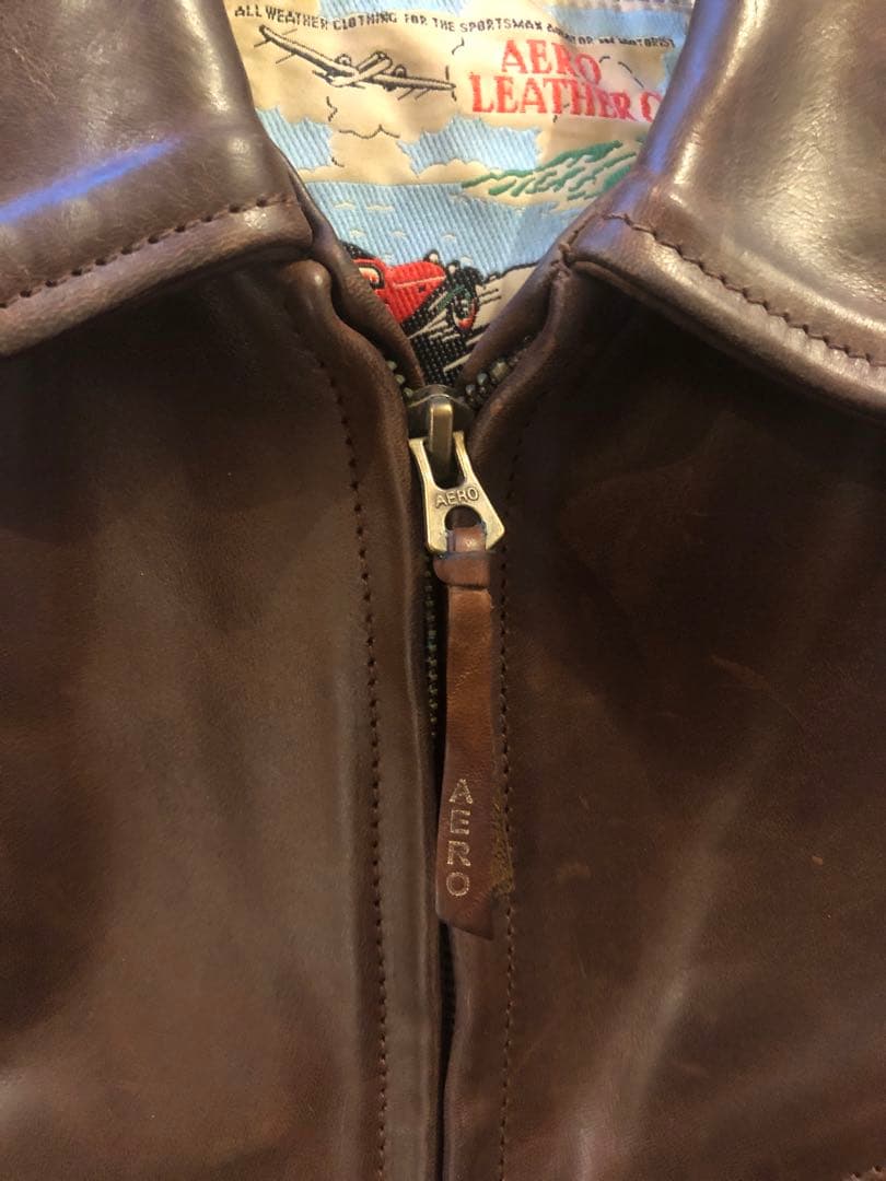 エアロレザー　ハーフベルト　シングルライダースジャケット 34 ブラウン