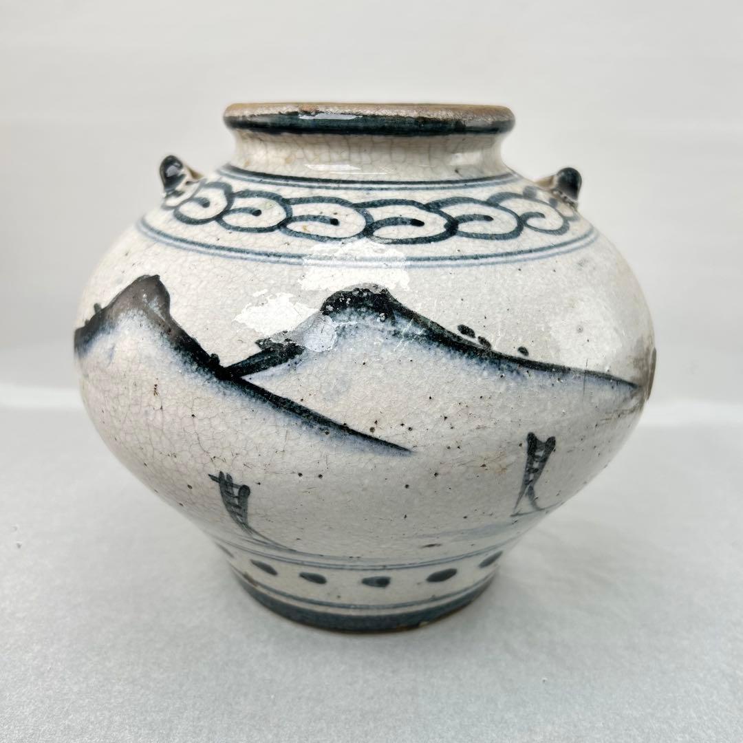高橋 道八造染付 楼閣山水 花入 飾壺