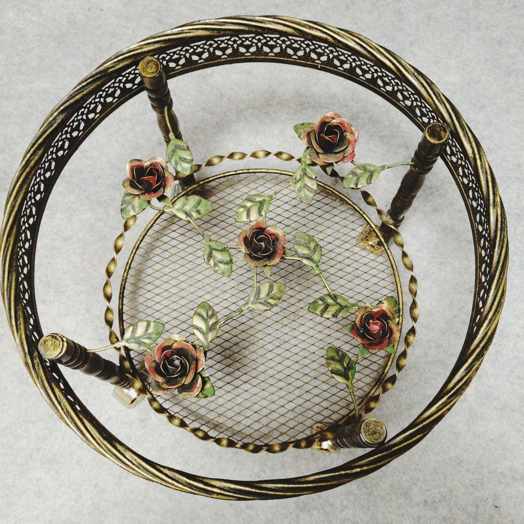 ✨アンティーク✨薔薇 ガラステーブル サイドテーブル 丸 ルネサンス