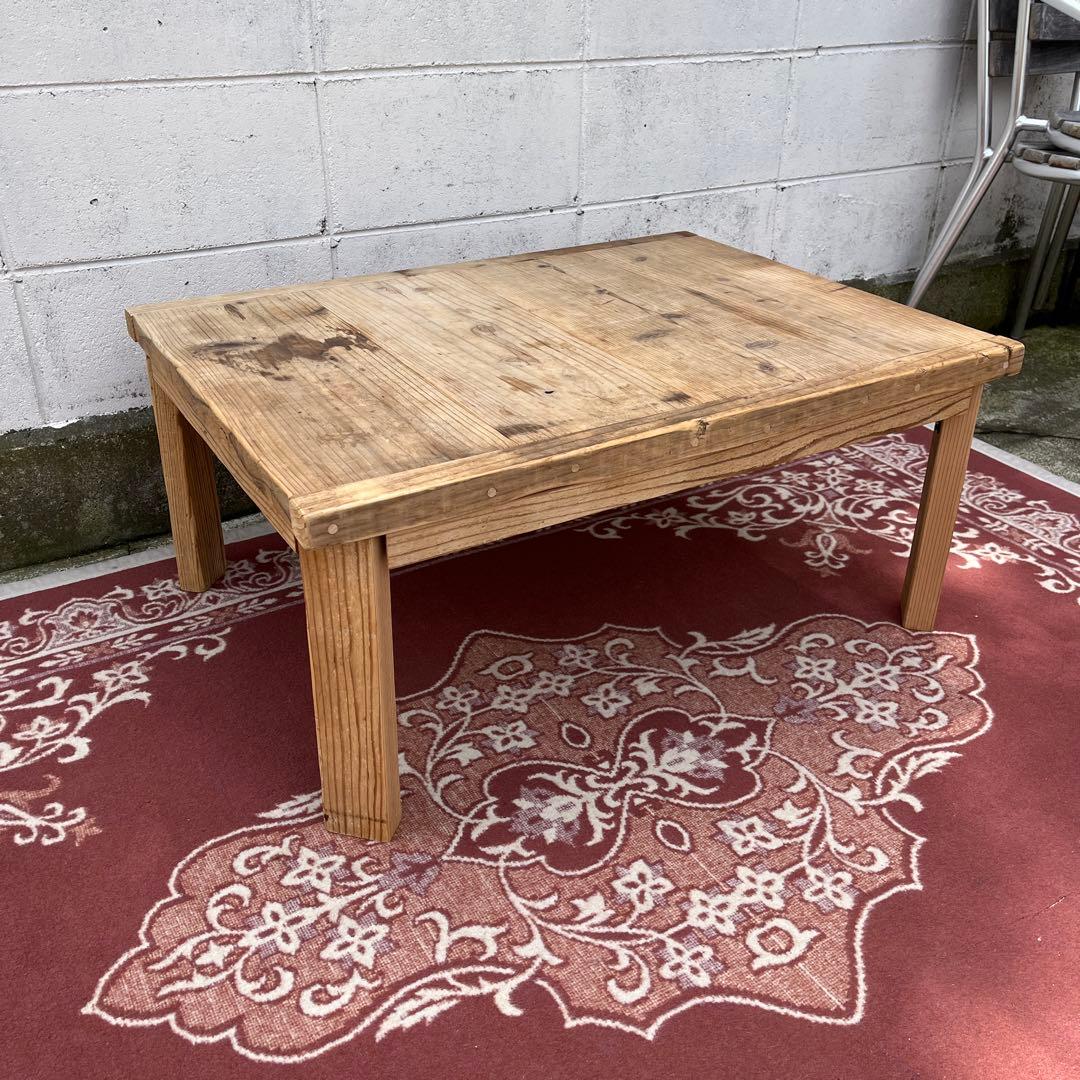 古家具 木製無垢材◾️古材天板 折り畳みテーブル コーヒーテーブル サイドテーブル