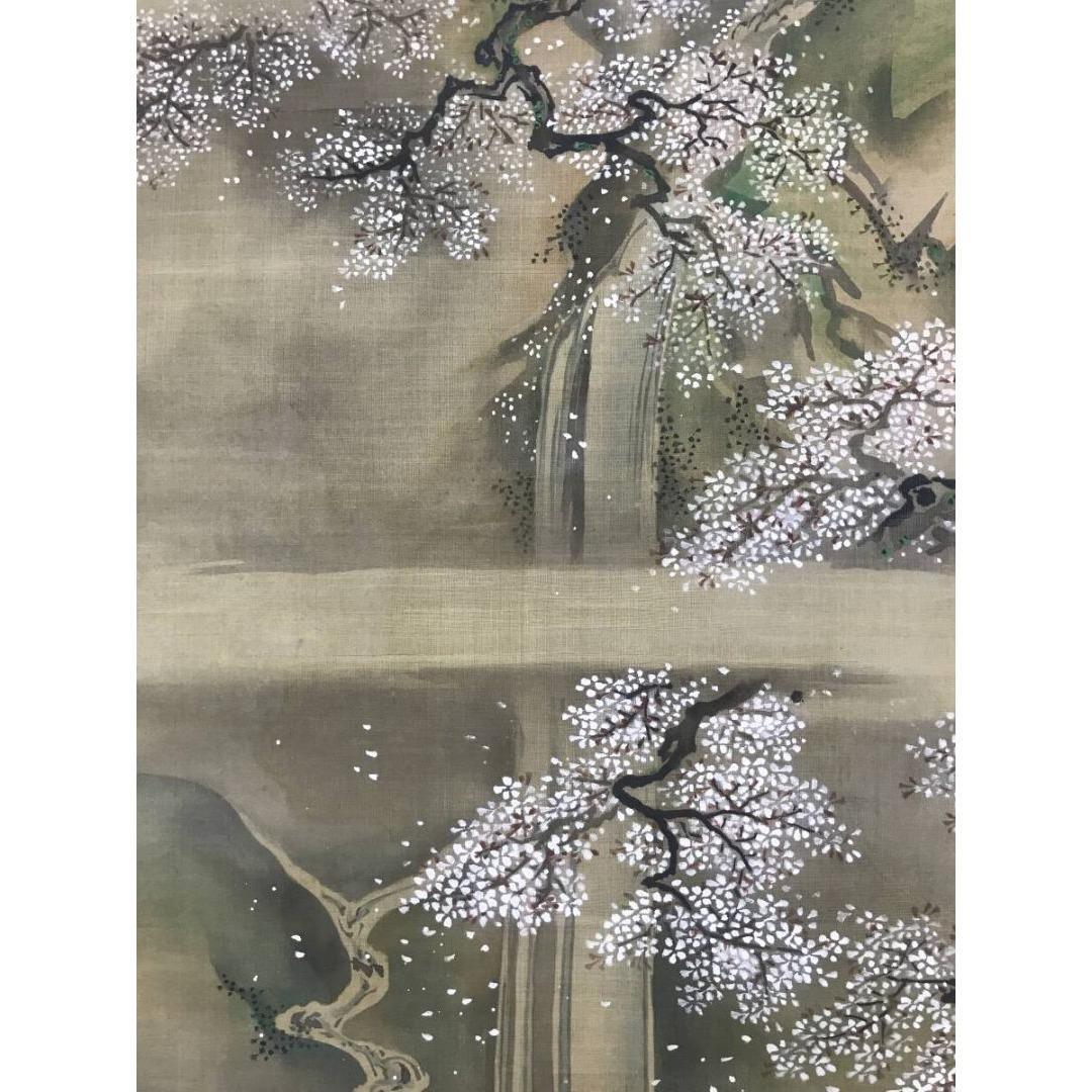 真作/狩野美信/春秋山水図/桜図/紅葉図/二幅対/掛軸☆宝船☆AK-308