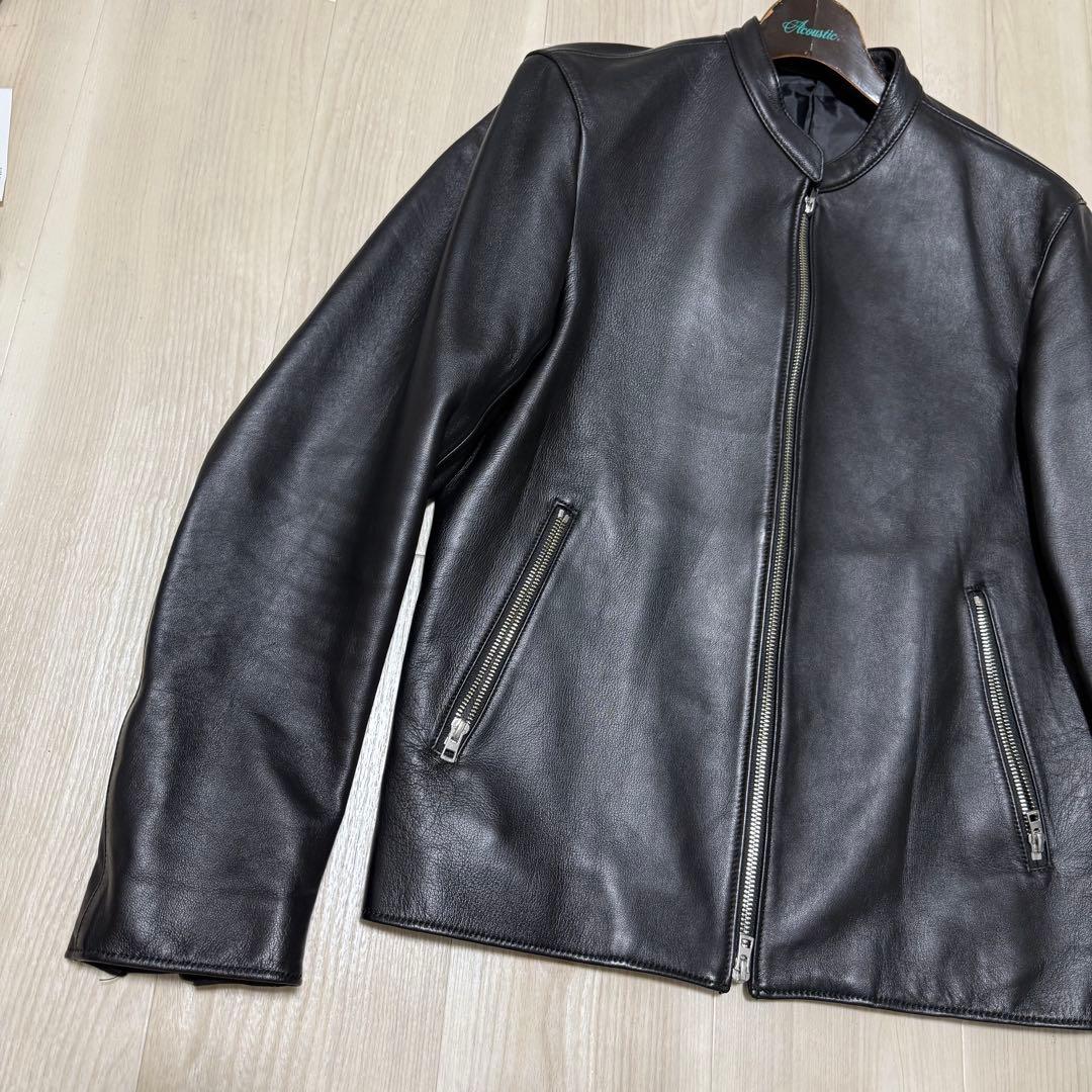 【美品】LIDnM リドム シングルライダースジャケット 羊革 ブラック L