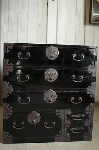 綺麗な丸金具 庄内手許箪笥　時代箪笥　古タンス　引き出し　家具　古家具