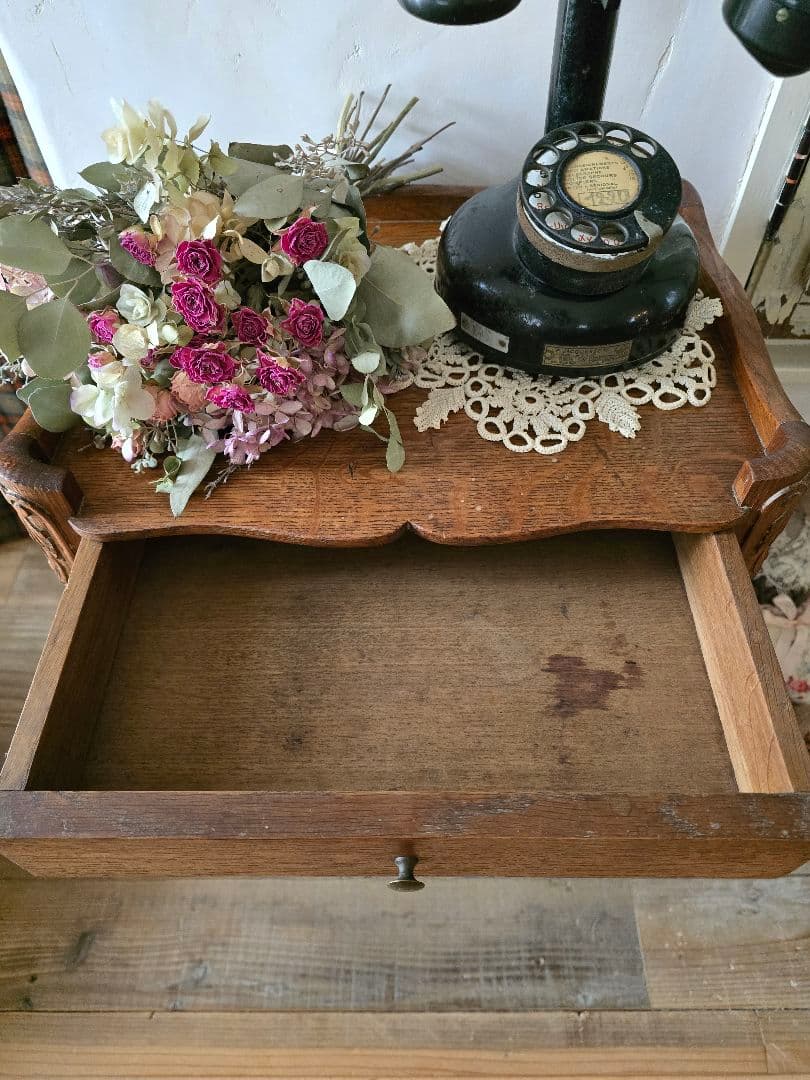 フランス　アンティーク　オーク　　ベッドサイドテーブル　家具