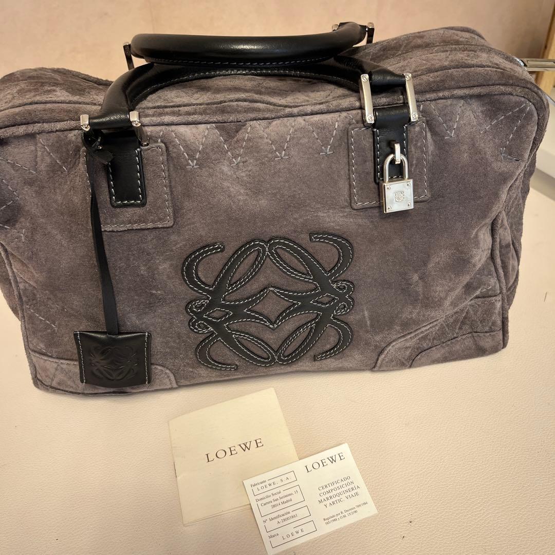 LOEWE アマソナ36グレー スエード ハンドバッグ