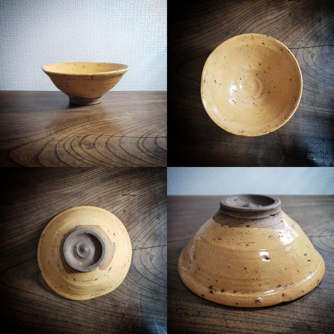 茶碗 抹茶椀 茶道具 茶器 黄土色 陶器 鉢 訳あり 欠け 井戸脇茶碗