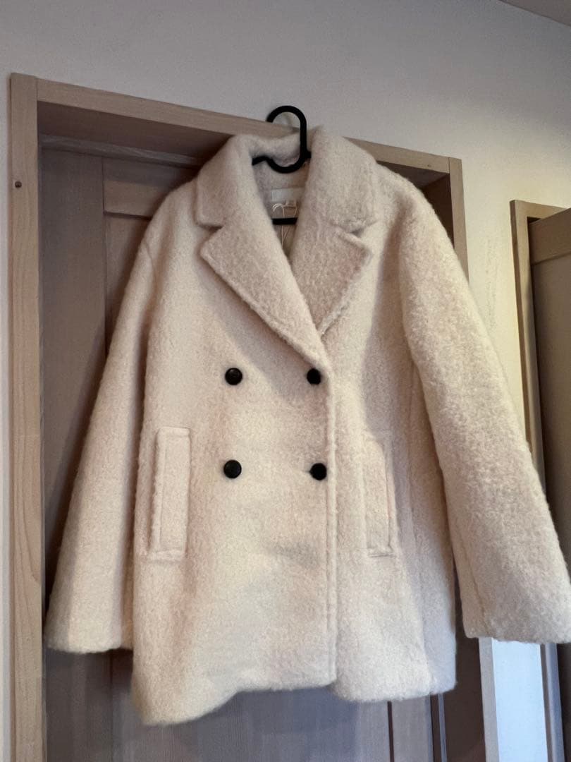 ZARA ブークレダブルブレストミディ丈コート エクリュ ザラ アウター コート