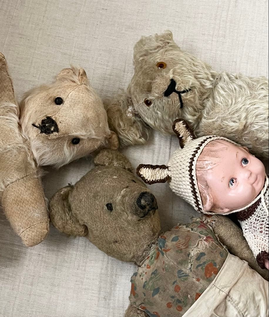 アンティークヴィンテージ修理修復ハンドメイドドールテディベア ぬいぐるみセット