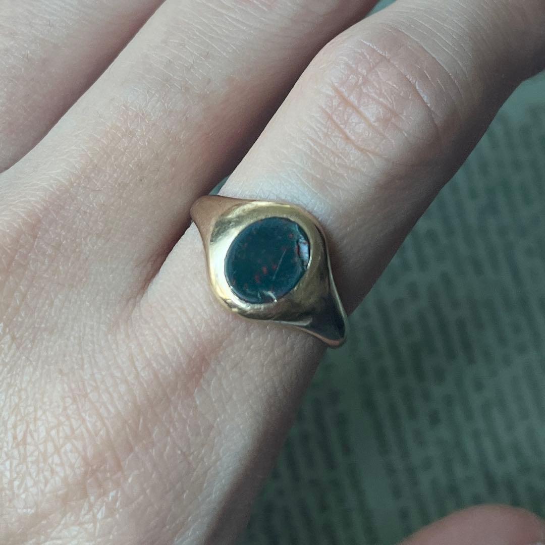 訳あり　英国　イギリス　ヴィンテージ　9k 9金　ブラッドストーンリング