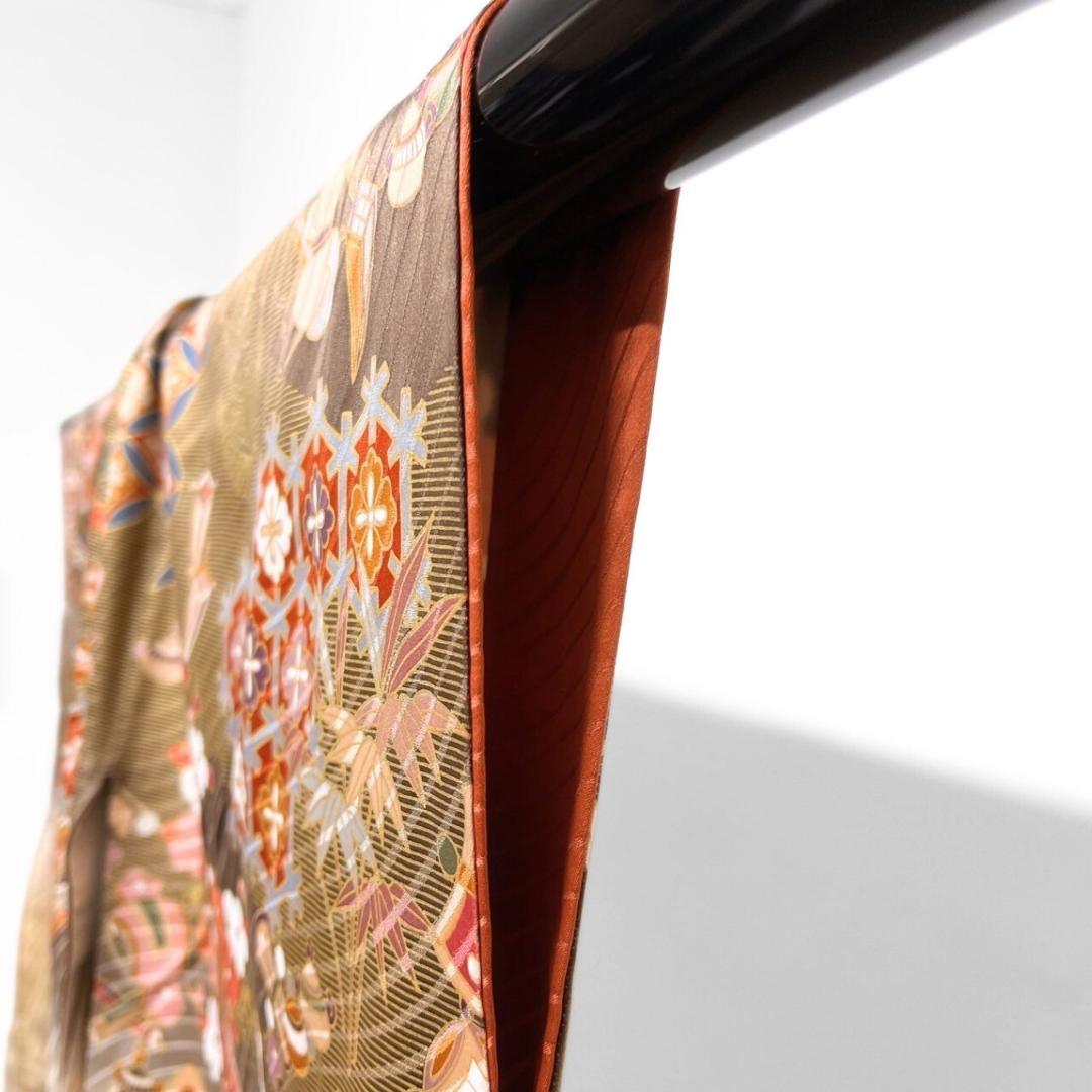 金駒刺繍　金彩　菊花　鶴伝統和模様　振袖　成人式 晴れの日 着物 022a p