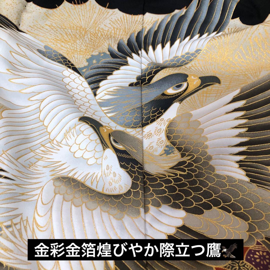 七五三 五歳‼️黒地にクリーム系 鷹 金箔金彩‼️完全フルセット‼️家から揃え無し