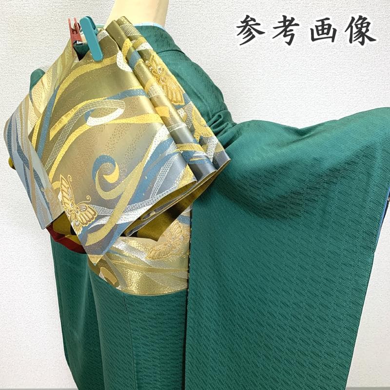 406z35,503u28〇斉藤三才 色無地振袖 重ね衿付き 地紋 やや身幅広め