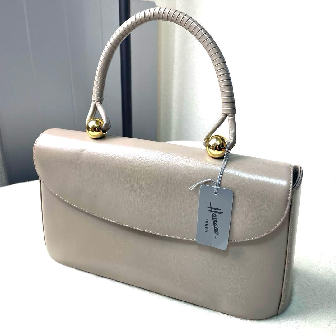 極美品 HAMANO 濱野皮革工芸 ロイヤルモデル フォーマルバッグ グレージュ