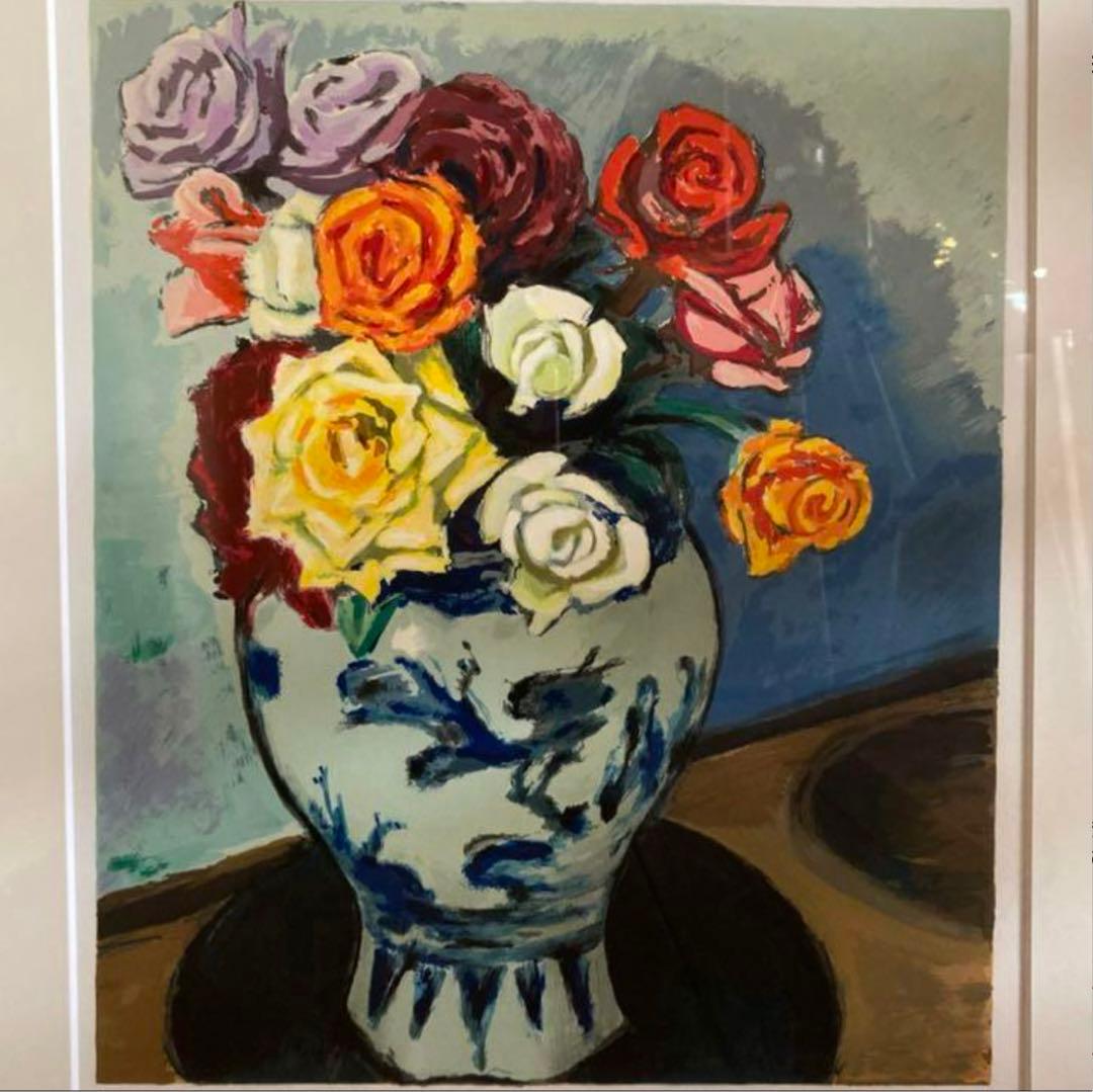 小山敬三　リトグラフ　花　薔薇　92/200 額付き 22.01.23-1