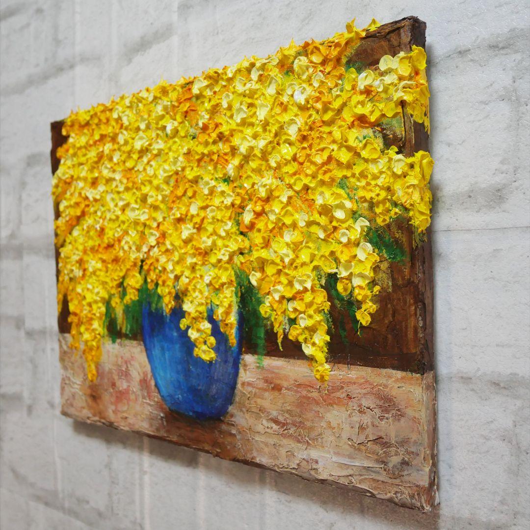 油絵 油彩 油彩画 絵 絵画 【ミモザ】F4号