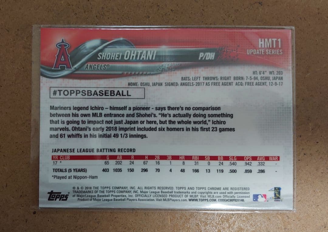 大谷 翔平 2018 topps chrome Update RC Shohei