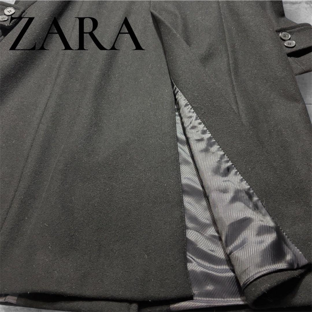 美品ZARA ブラック チェスターコート Mサイズ 大きめ襟 ロングコート ザラ
