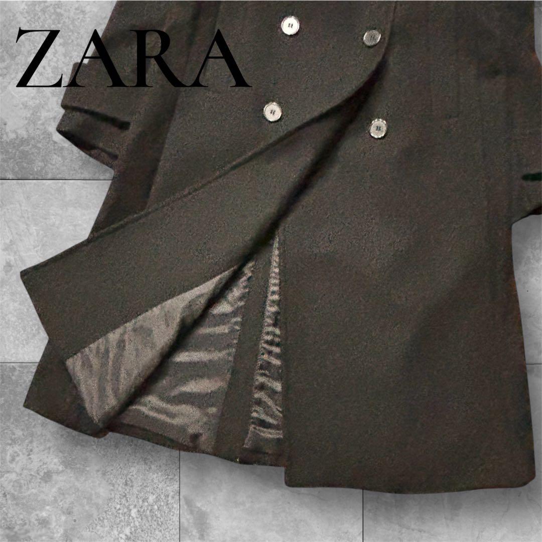 美品ZARA ブラック チェスターコート Mサイズ 大きめ襟 ロングコート ザラ