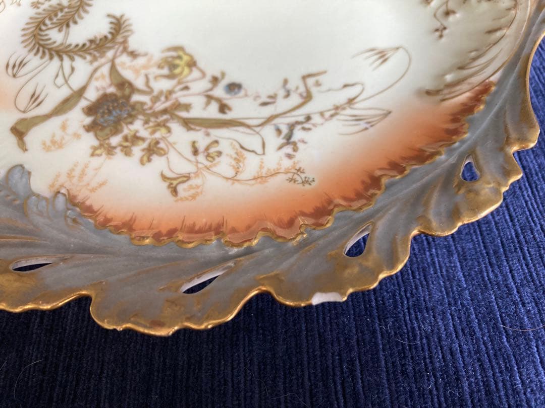 アンティーク花柄プレート フランス製 リモージュ ピンクのぼかし