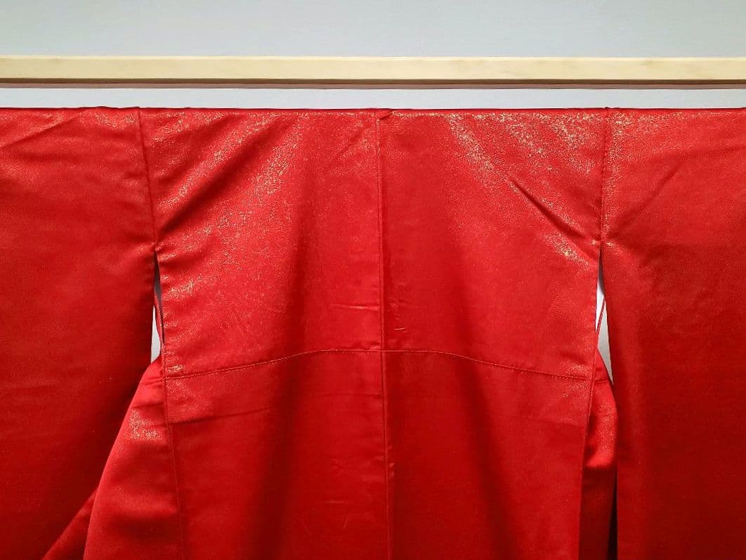 C 豪華 シンプルデザイン 金通し 赤 黒 正絹 振袖 成人式 着物