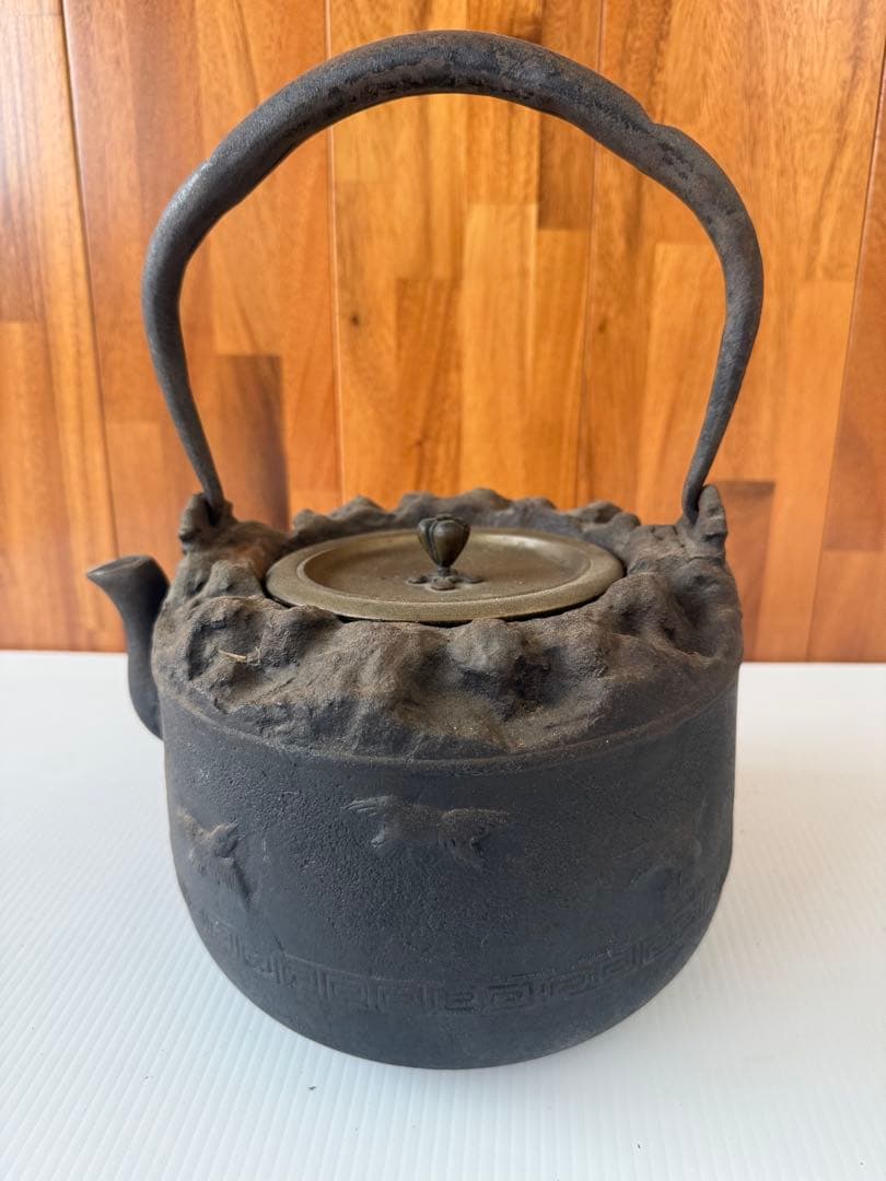 龍文堂造 鉄瓶 茶道具 工芸品 茶器 アンティーク 骨董品 時代物(a8)