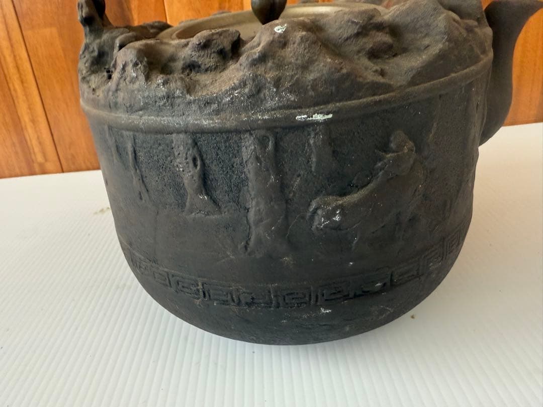 龍文堂造 鉄瓶 茶道具 工芸品 茶器 アンティーク 骨董品 時代物(a8)