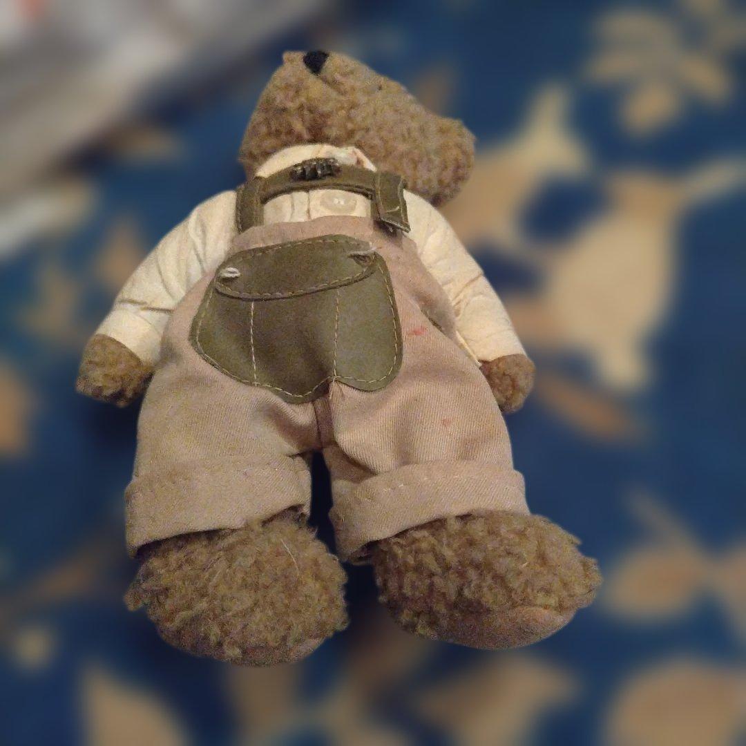 希少ヴィンテーテディベアジベージュのオーバーオールのぬいぐるみ