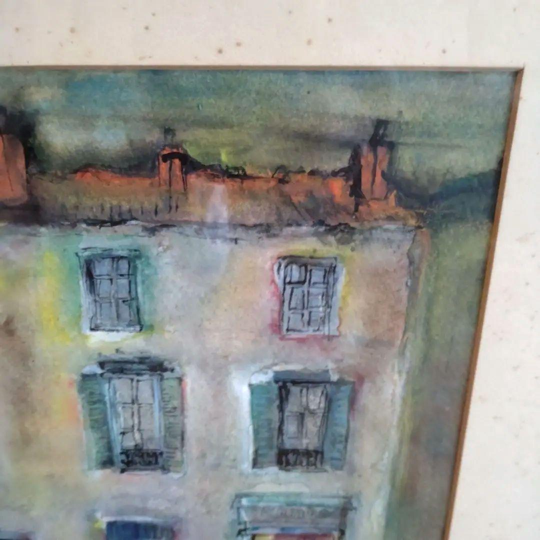 名画 絵画 松岡眞サイン付 「鎧戸のある建物 」