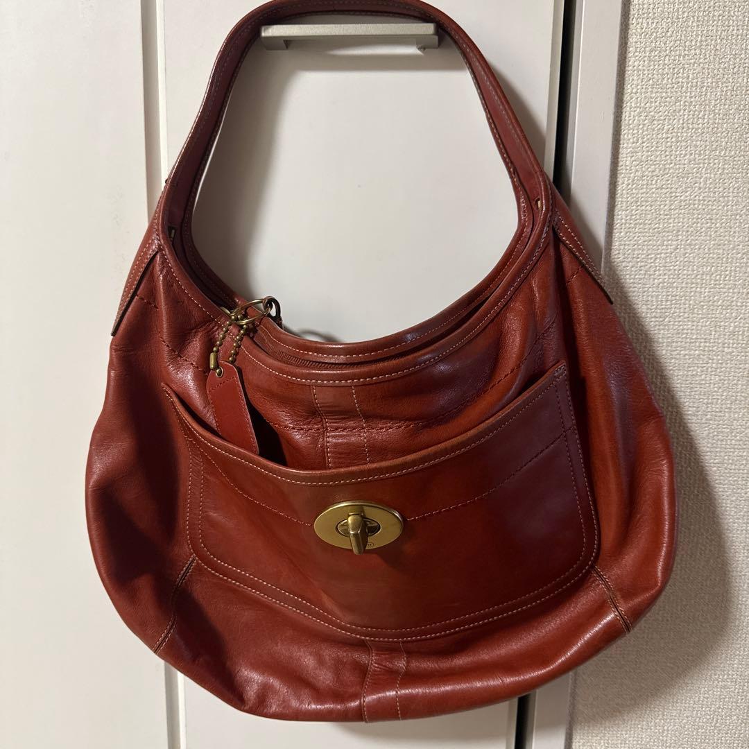 コーチcoach レッドブラウン レザー ショルダーバッグ