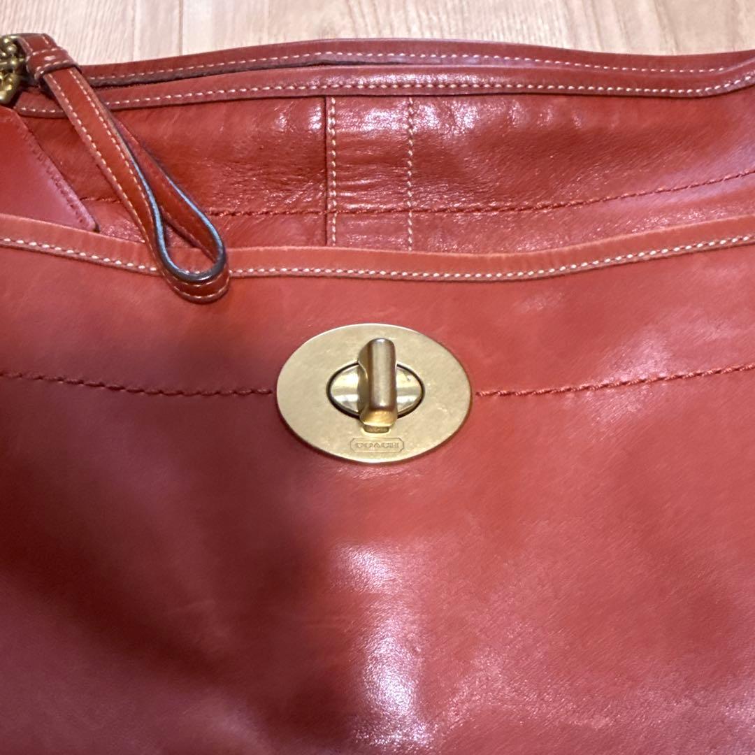 コーチcoach レッドブラウン レザー ショルダーバッグ