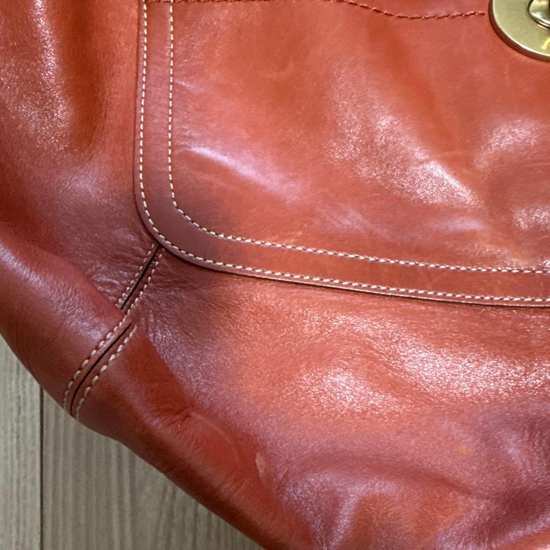 コーチcoach レッドブラウン レザー ショルダーバッグ
