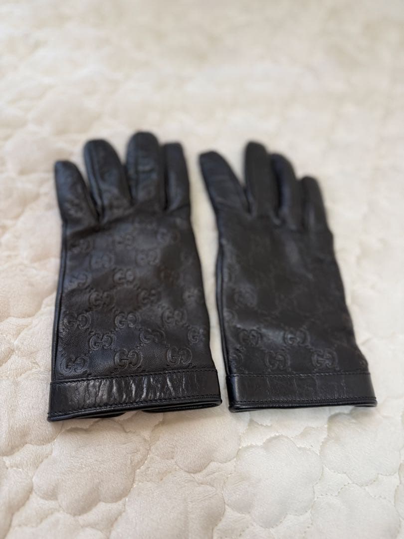GUCCI 総柄　レザーグローブ　手袋