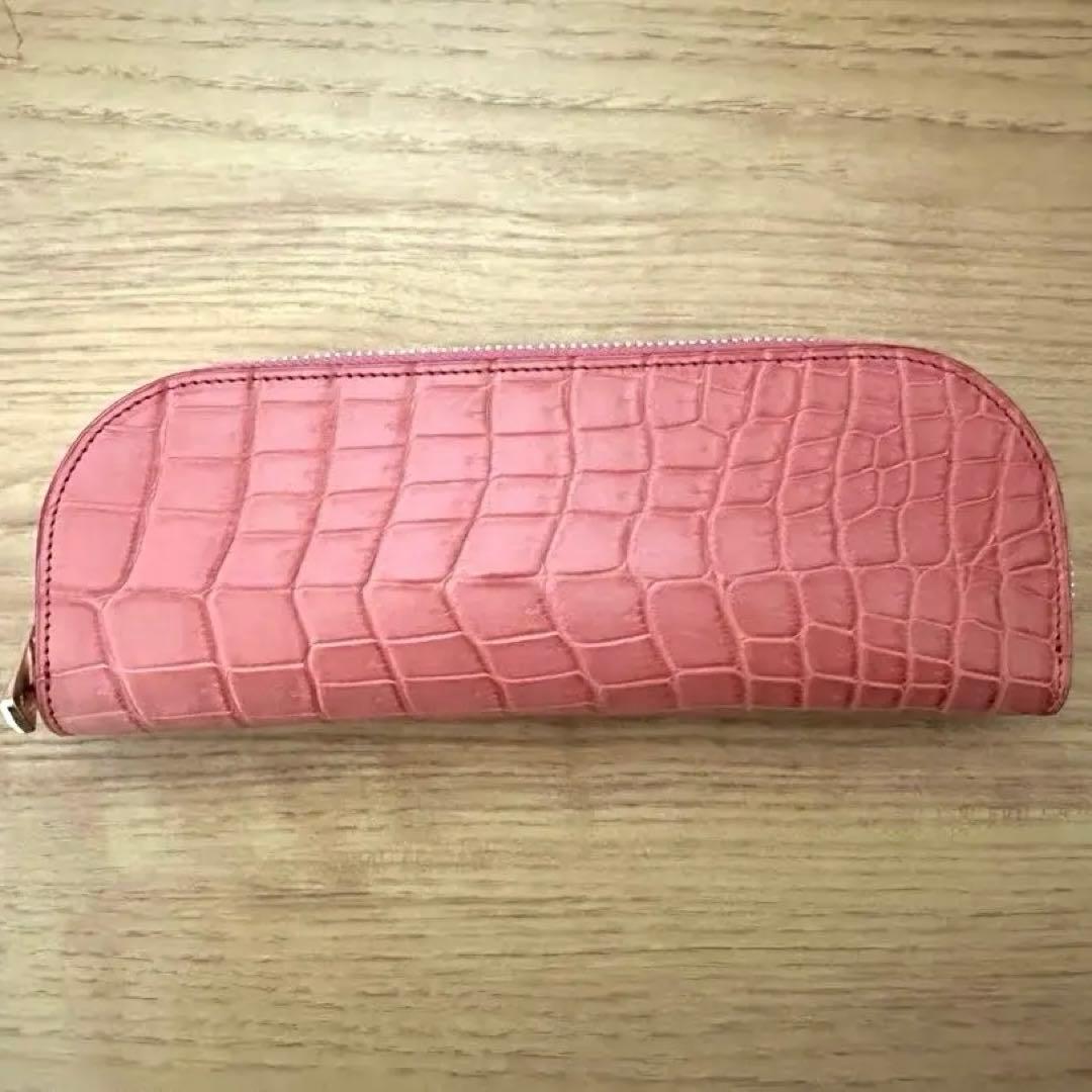 藤本さきこ　クロコダイルペンケース【オールドピンク×アイボリー】
